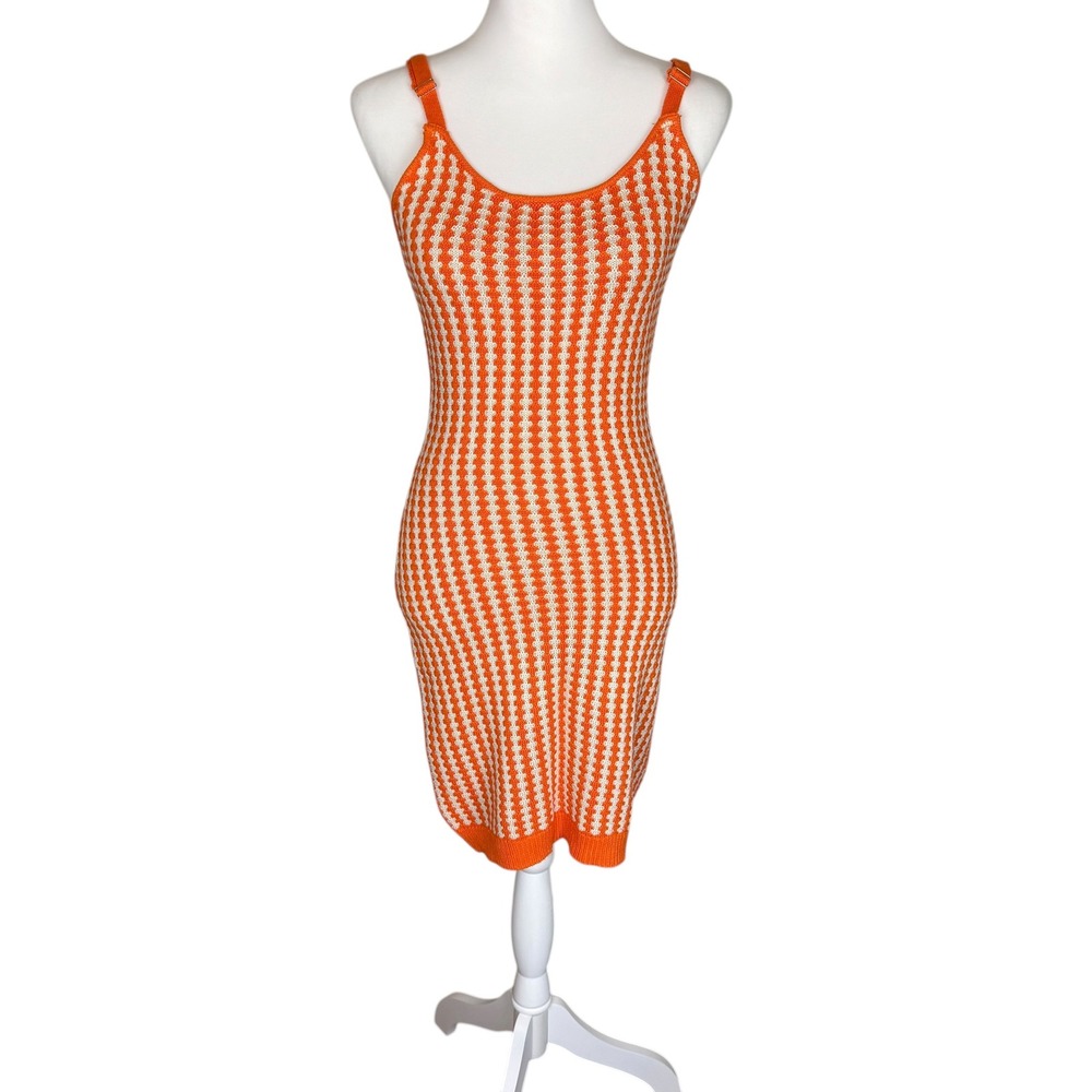 Sage The Label Orange Cream Geometric Knit‎ Bodycon Midi Dress LG1305 Womens M